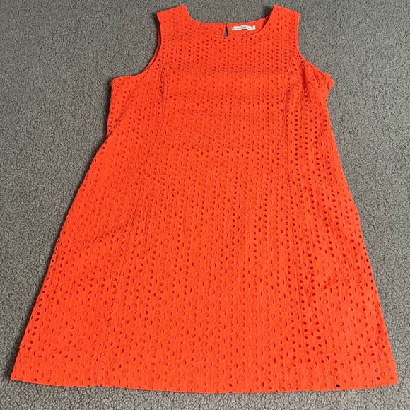Alfred Sung Women's Orange Crewneck Sleeveless Square Eyelet Shift Dress Size 16 - Picture 1 of 12